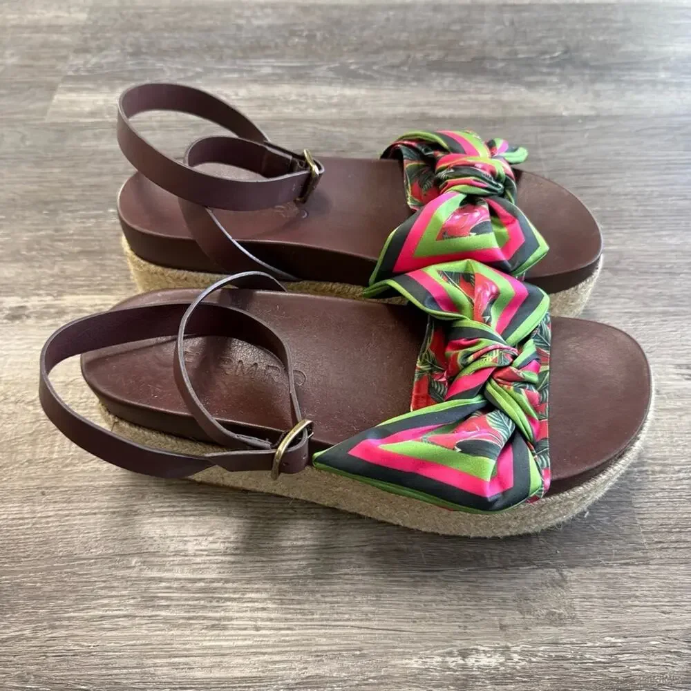 NEW Farm Rio Scarf Raffia Platform Sandals